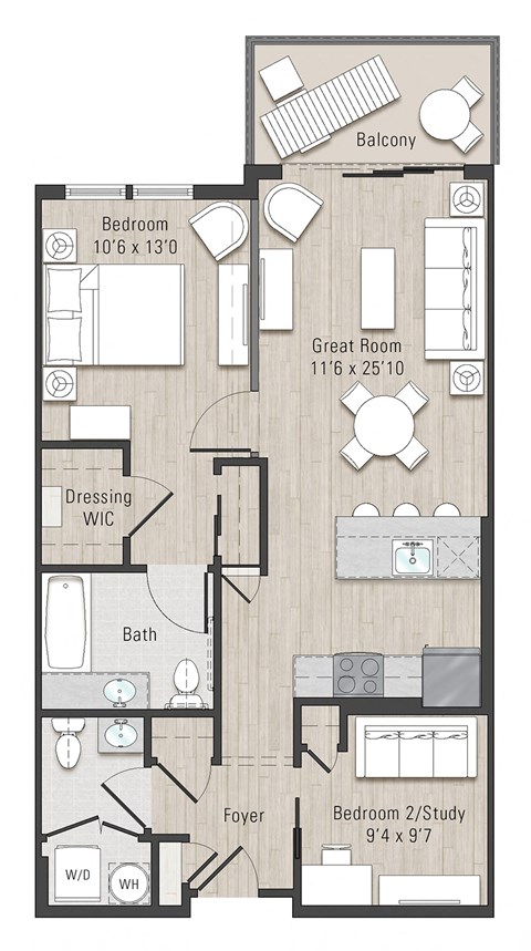 Floor plan for 1 bed, 1 bath, 825 sqft